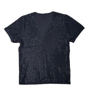 Black V-Neck Beaded Top